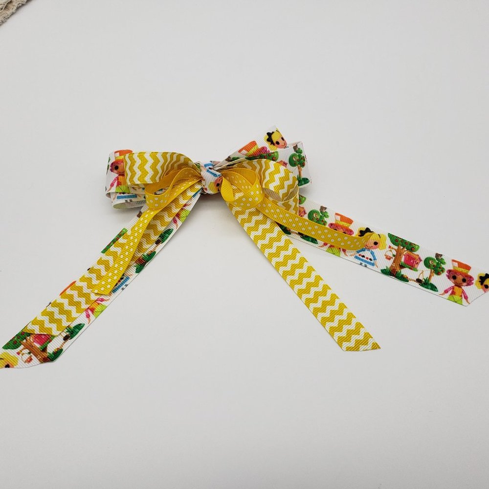 3 Layer La La Loopsy Grosgrain Ribbon Hair Bow Yellow Chevron and Polka Dots - Picture 5 of 5